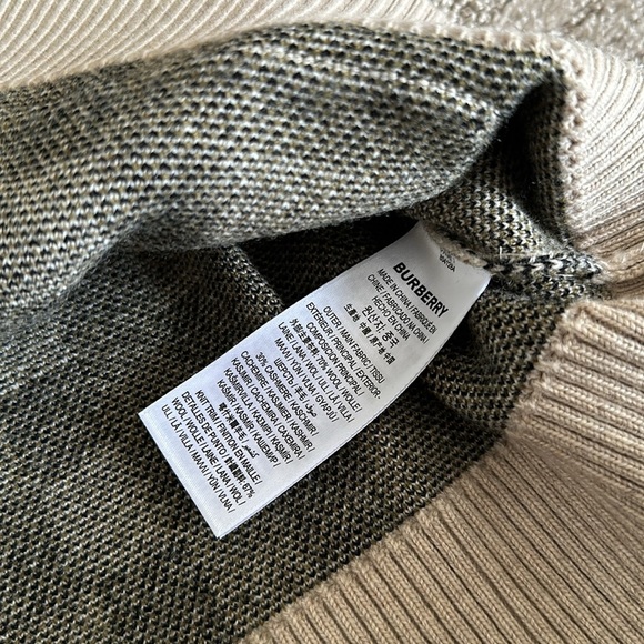 Burberry Signature Check Jacquard Cardigan Wool Cashmere in Beige | size L - Picture 9 of 12